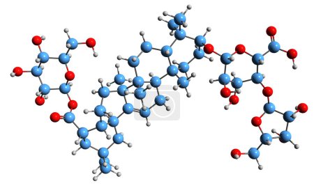 Téléchargez les photos : Image 3D de l'araloside Formule squelettique - structure chimique moléculaire de la saponine triterpénoïde isolée sur fond blanc - en image libre de droit