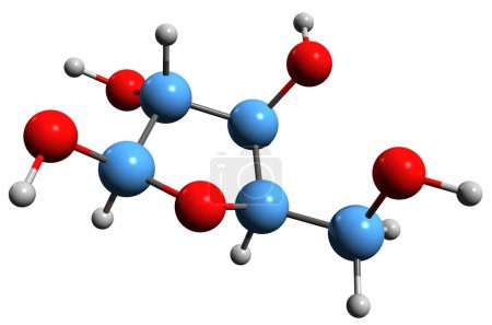  3D image of Arabinose skeletal formula - molecular chemical structure of carbohydrate aldopentose isolated on white background