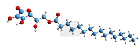 Téléchargez les photos : Image 3D de la formule squelettique du palmitate d'ascorbyle - structure chimique moléculaire de l'acide L-ascorbique 6-hexadécanoate isolé sur fond blanc - en image libre de droit