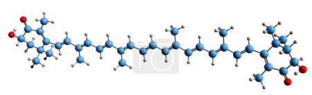 Foto de Imagen 3D de la fórmula esquelética de Astaxantina: estructura química molecular del cetocarotenoide aislado sobre fondo blanco - Imagen libre de derechos