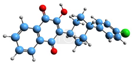 Foto de Imagen 3D de la fórmula esquelética de Atovaquone - estructura química molecular de la medicación antimicrobiana de quinona aislada sobre fondo blanco - Imagen libre de derechos