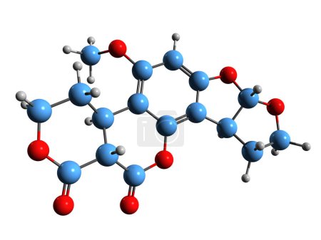 Foto de Imagen 3D de la fórmula esquelética de aflatoxina G2 - estructura química molecular de micotoxinas carcinógenas venenosas aisladas sobre fondo blanco - Imagen libre de derechos