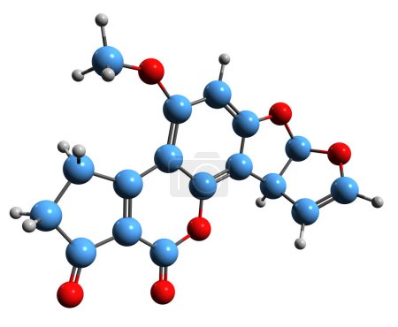 Foto de Imagen 3D de la fórmula esquelética de aflatoxina B1 - estructura química molecular de micotoxinas carcinógenas venenosas aisladas sobre fondo blanco - Imagen libre de derechos