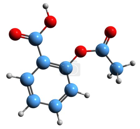 Foto de Imagen 3D de la fórmula esquelética de la aspirina - estructura química molecular del ácido acetilsalicílico aislado sobre fondo blanco - Imagen libre de derechos