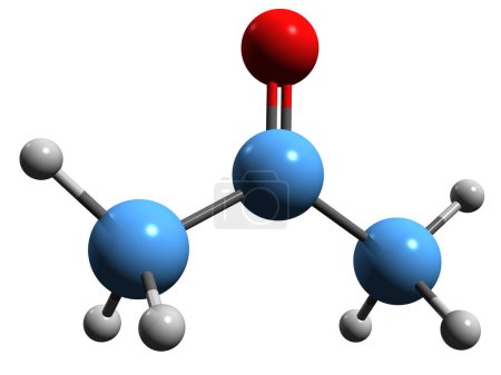 Téléchargez les photos : Image 3D de la formule squelettique de l'acétone - structure chimique moléculaire de la 2-propanone isolée sur fond blanc - en image libre de droit