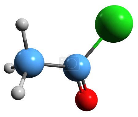 Foto de Imagen 3D de la fórmula esquelética del cloruro de acetilo - estructura química molecular del cloruro de acilo aislado sobre fondo blanco - Imagen libre de derechos