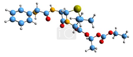 Photo for 3D image of Bacampicillin skeletal formula - molecular chemical structure of penicillin antibiotic isolated on white background - Royalty Free Image