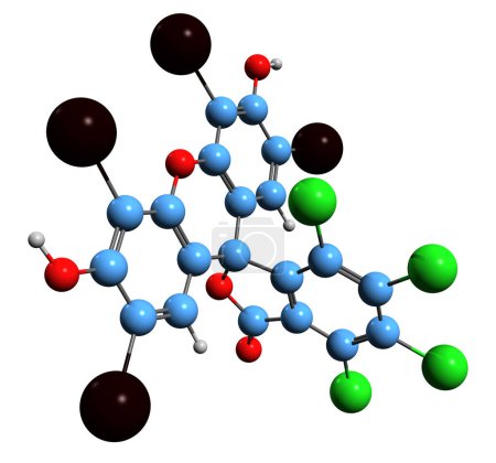 Téléchargez les photos : Image 3D de la formule squelettique du bengale rose - structure chimique moléculaire de la tache isolée sur fond blanc - en image libre de droit