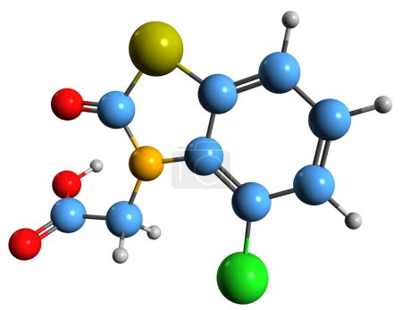 Téléchargez les photos : Image 3D de la formule squelettique de Benazolin - structure chimique moléculaire de l'herbicide isolé sur fond blanc - en image libre de droit