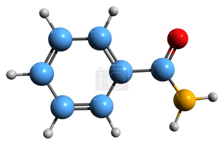 Téléchargez les photos : Image 3D de la formule squelettique du benzamide - structure chimique moléculaire de l'amide d'acide benzoïque isolé sur fond blanc - en image libre de droit