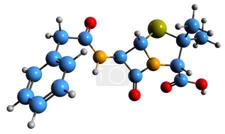 Foto de Imagen 3D de la fórmula esquelética de bencilpenicilina - estructura química molecular de la penicilina G aislada sobre fondo blanco - Imagen libre de derechos