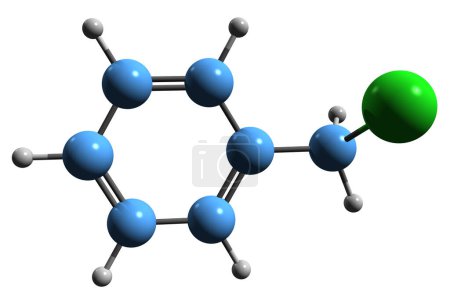 Foto de Imagen 3D de la fórmula esquelética de cloruro de bencilo - estructura química molecular de clorofenilmetano aislado sobre fondo blanco - Imagen libre de derechos