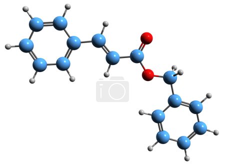 Foto de Imagen 3D de la fórmula esquelética de cinamato de bencilo - estructura química molecular de Cinnamein aislada sobre fondo blanco - Imagen libre de derechos