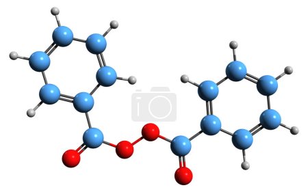 Téléchargez les photos : Image 3D de la formule squelettique du peroxyde de benzoyle - structure chimique moléculaire du peroxyde organique isolé sur fond blanc - en image libre de droit