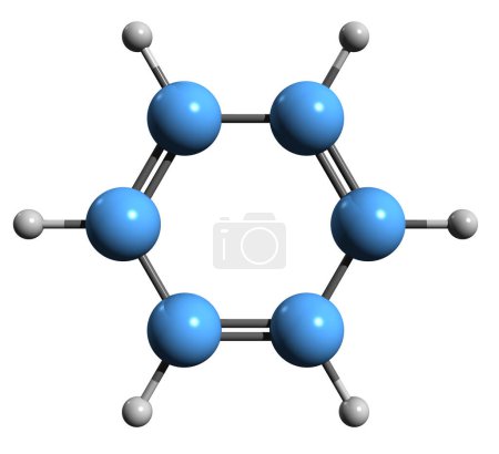 Foto de Imagen 3D de la fórmula esquelética del benceno - estructura química molecular del ciclohexatrieno aislada sobre fondo blanco - Imagen libre de derechos
