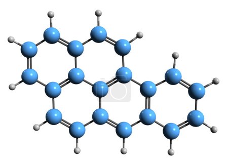  Image 3D de la formule squelettique du benzopyrène - structure chimique moléculaire d'hydrocarbures aromatiques polycycliques isolés sur fond blanc