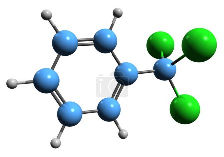 Téléchargez les photos : Image 3D de la formule squelettique du benzotrichlorure structure chimique moléculaire du trichlorure de toluène isolé sur fond blanc - en image libre de droit
