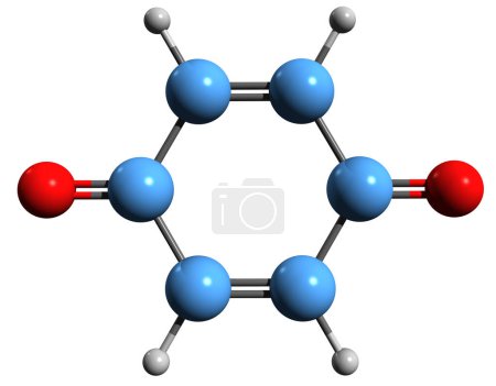 Téléchargez les photos : Image 3D de la formule squelettique de la benzoquinone - structure chimique moléculaire de la p-quinone isolée sur fond blanc - en image libre de droit