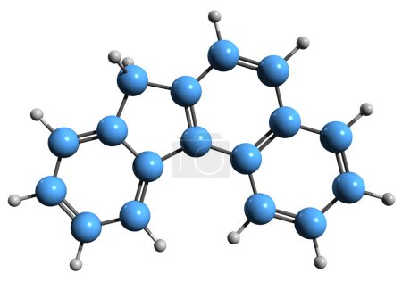  Image 3D de la formule squelettique du benzofluorène - structure chimique moléculaire d'hydrocarbures aromatiques polycycliques isolés sur fond blanc