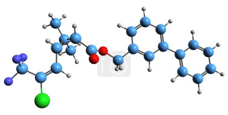 Téléchargez les photos : Image 3D de la formule squelettique de la bifenthrine - structure chimique moléculaire de l'insecticide pyréthroïde isolé sur fond blanc - en image libre de droit