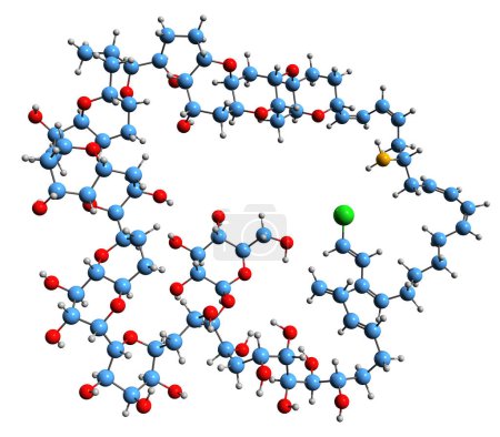 Téléchargez les photos : Image 3D de la formule squelettique de Prymnesin-1 - structure chimique moléculaire de la phycotoxine hémolytique isolée sur fond blanc - en image libre de droit