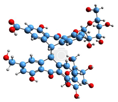 Téléchargez les photos : Image 3D de la formule squelettique de Senna glycoside C - structure chimique moléculaire du laxatif sennoside isolé sur fond blanc - en image libre de droit