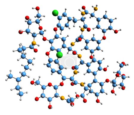 Téléchargez les photos : Image 3D de la formule squelettique de la teicoplanine 2-4 - structure chimique moléculaire de l'antibiotique glycopeptide isolé sur fond blanc - en image libre de droit