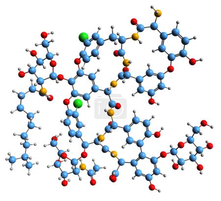 Téléchargez les photos : Image 3D de la formule squelettique de la teicoplanine 2-5 - structure chimique moléculaire de l'antibiotique glycopeptide isolé sur fond blanc - en image libre de droit