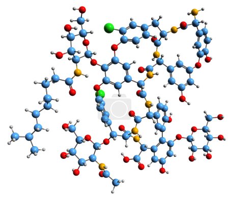 Téléchargez les photos : Image 3D de la formule squelettique de la teicoplanine 2-2 - structure chimique moléculaire de l'antibiotique glycopeptide isolé sur fond blanc - en image libre de droit