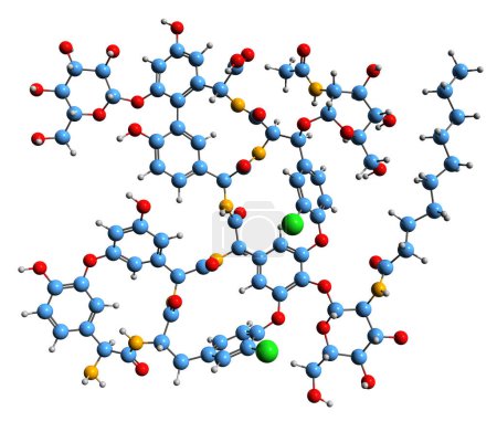 Téléchargez les photos : Image 3D de la formule squelettique de la teicoplanine 2-3 - structure chimique moléculaire de l'antibiotique glycopeptide isolé sur fond blanc - en image libre de droit