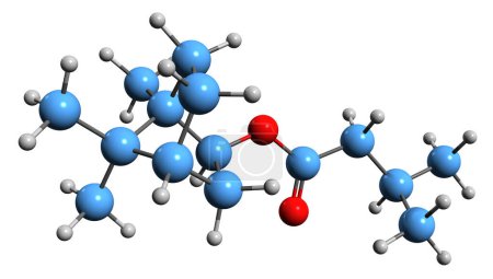 Téléchargez les photos : Image 3D de la formule squelettique bornylizovalérianate structure chimique moléculaire de Valériane officinalis phytochimique isolé sur fond blanc - en image libre de droit
