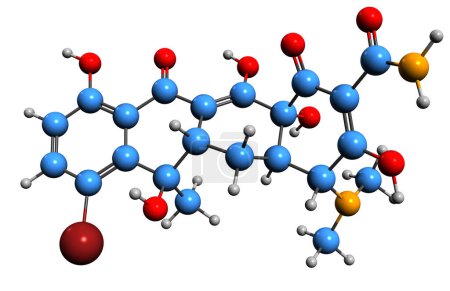 Téléchargez les photos : Image 3D de la formule squelettique de la bromotétracycline - structure chimique moléculaire de l'antibiotique isolé sur fond blanc - en image libre de droit