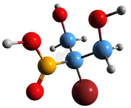 Téléchargez les photos : Image 3D de la formule squelettique de Bronopol - structure chimique moléculaire de l'antimicrobien isolé sur fond blanc - en image libre de droit