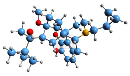 Téléchargez les photos : Image 3D de la formule squelettique de la buprénorphine - structure chimique moléculaire de l'opioïde isolé sur fond blanc - en image libre de droit
