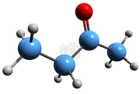 Téléchargez les photos : Image 3D de la formule squelettique de la butanone - structure chimique moléculaire de la méthyléthylcétone isolée sur fond blanc - en image libre de droit