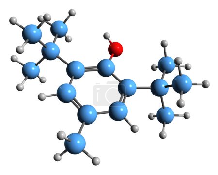 Photo for 3D image of Butylated hydroxytoluene skeletal formula - molecular chemical structure of dibutylhydroxytoluene isolated on white background - Royalty Free Image