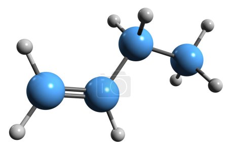 Foto de Imagen 3D de la fórmula esquelética de Butene - estructura química molecular del alqueno del petróleo crudo aislado sobre fondo blanco - Imagen libre de derechos