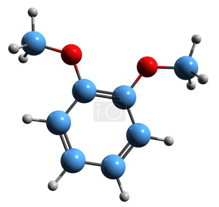Photo for 3D image of veratrole skeletal formula - molecular chemical structure of Dimethoxybenzene isolated on white background - Royalty Free Image