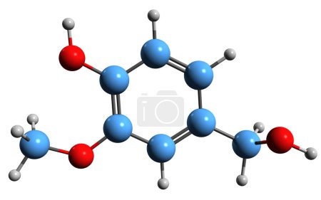 Photo for 3D image of Vanillyl alcohol skeletal formula - molecular chemical structure of 4-Hydroxy-3-methoxybenzyl alcohol isolated on white background - Royalty Free Image