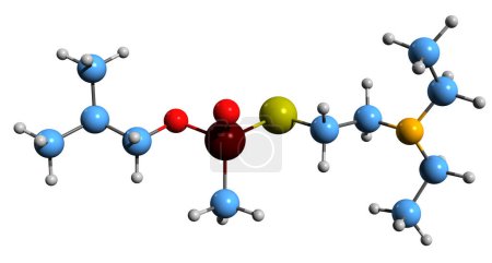 Foto de Imagen 3D de la fórmula esquelética rusa VX: estructura química molecular del agente nervioso VR aislado sobre fondo blanco - Imagen libre de derechos