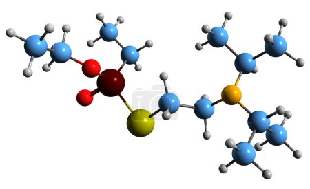 Foto de Imagen 3D de la fórmula esquelética del agente nervioso VS: estructura química molecular de organofosfato extremadamente tóxico aislado sobre fondo blanco - Imagen libre de derechos