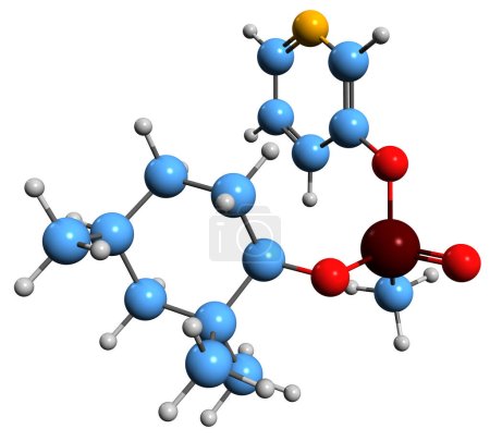  Imagen 3D de la fórmula esquelética del agente nervioso VP: estructura química molecular de organofosfato extremadamente tóxico aislado sobre fondo blanco