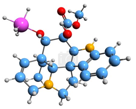 Photo for 3D image of Vindoline skeletal formula - molecular chemical structure of vinblastine chemical precursor isolated on white background - Royalty Free Image