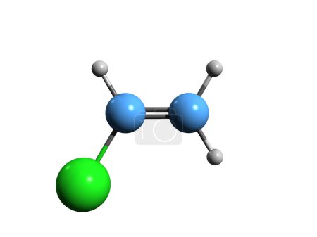 Foto de Imagen 3D de la fórmula esquelética de cloruro de vinilo: estructura química molecular del organocloruro de cloroetileno aislado sobre fondo blanco - Imagen libre de derechos