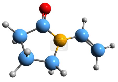 Foto de Imagen 3D de la fórmula esquelética de vinilpirrolidona - estructura química molecular del monómero de polivinilpirrolidona aislado sobre fondo blanco - Imagen libre de derechos