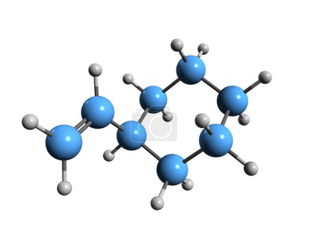  3D-Aufnahme der Vinylcyclohexan-Skelettformel - molekulare chemische Struktur von Ethenylcyclohexan isoliert auf weißem Hintergrund