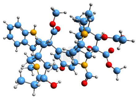 Téléchargez les photos : Image 3D de la formule squelettique de la vincristine - structure chimique moléculaire de la chimiothérapie médicament leurocristine isolé sur fond blanc - en image libre de droit