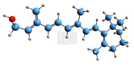 Foto de Imagen 3D de la fórmula esquelética de la vitamina A - estructura química molecular de la vitamina soluble en grasa aislada sobre fondo blanco - Imagen libre de derechos