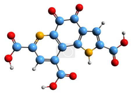 Téléchargez les photos : Image 3D de la formule squelettique de la quinone pyrroloquinoléine - structure chimique moléculaire de la méthoxatine isolée sur fond blanc - en image libre de droit