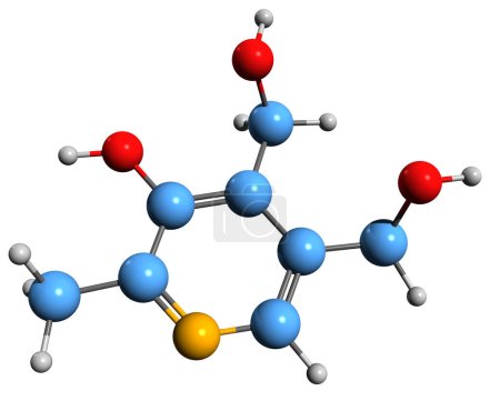  3D-Aufnahme der Pyridoxin-Skelettformel - molekulare chemische Struktur von Vitamin B6 isoliert auf weißem Hintergrund